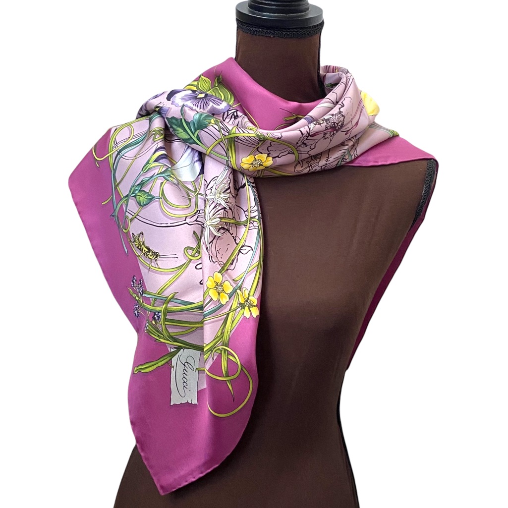 Gucci Silk Flora Purple Pink Scarf